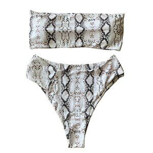 Amazon OMKAGI Snake Print 2 Piece Bandeau Bikini High Waist Swimsuit - Size L